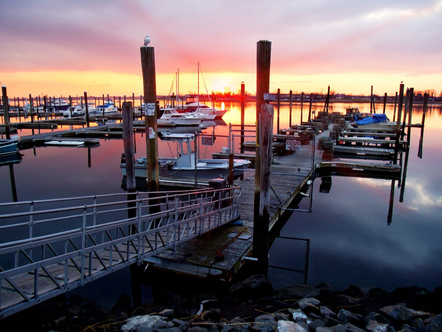 Sea Shore Restaurant and Marina on City Island at sunset